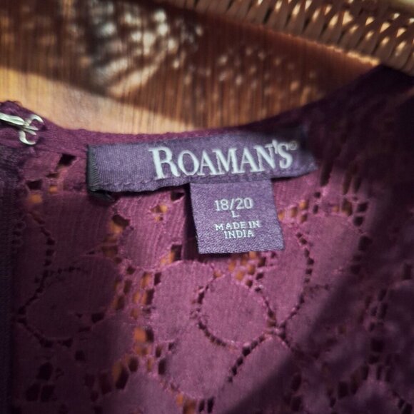 Roamans Maroon Sleeveless Dress Lace Accents Plus Size 18/20 GAUZY BOHO BERRY - Picture 2 of 4